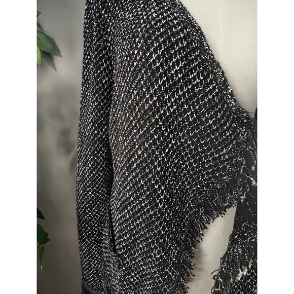 White House Black Market Black Knit Tweed Raw Hem Open Jacket Size Medium - Picture 5 of 10